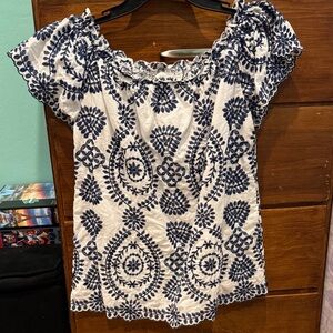 Adiva Navy and White Embroidered Blouse